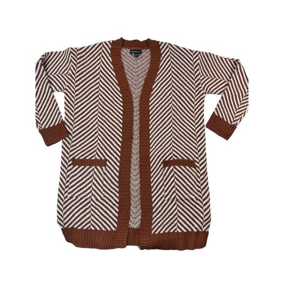 Fortune & Ivy Women’s Cardigan Sweater Size L Boho Western Knit Stripes Brown - Picture 2 of 13